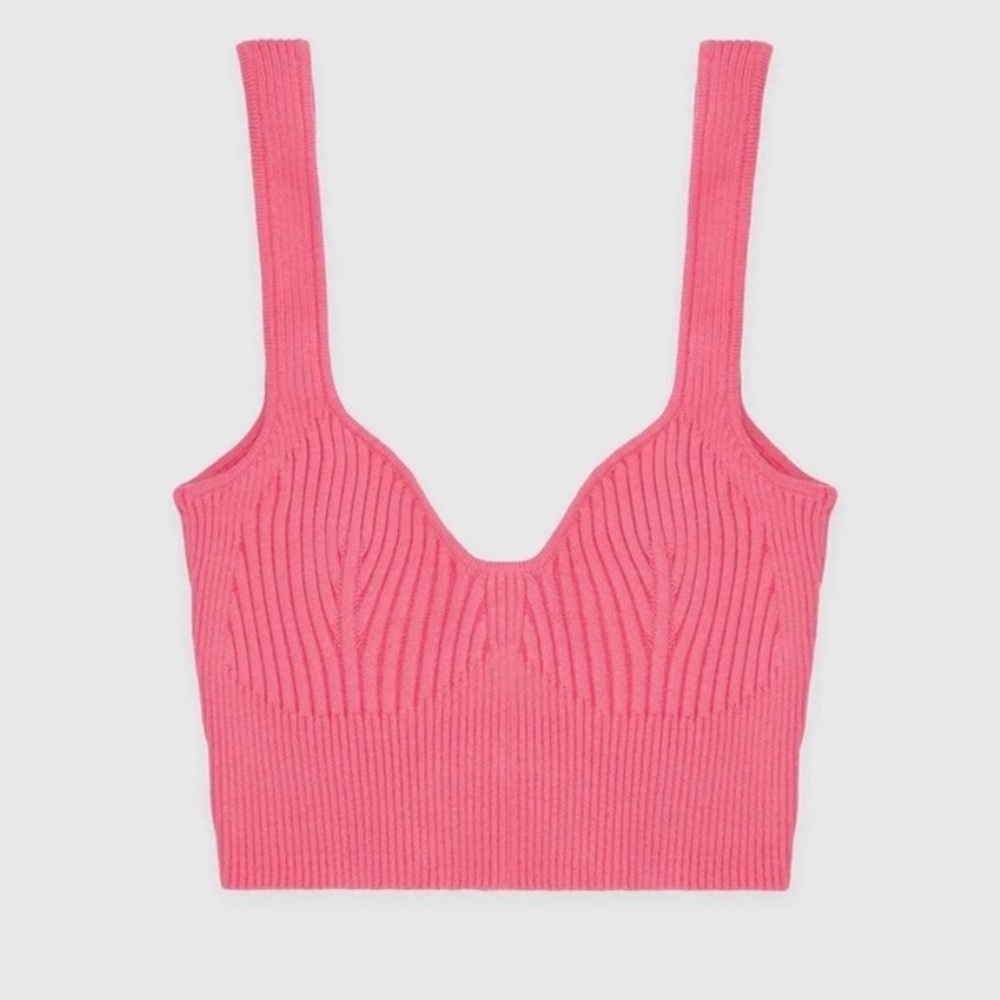 NWT Maniere De Voir Pink Ribbed Contour Crop Top - Picture 5 of 13